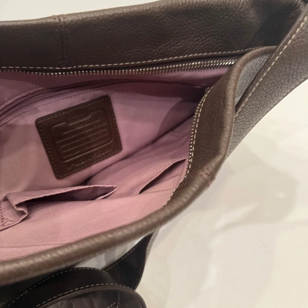 Coach Brown Pebbled Leather Hobo Shoulder Bag with Lilac Lining 10682‎